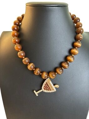 Anthropologie 14kt GP Rhinestone Encrusted Espresso Martini Pendant Necklace.